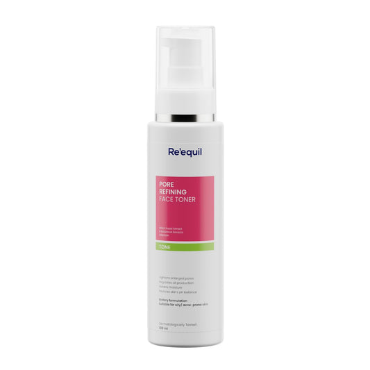 Re'equil pore refining face toner bottle on a white background