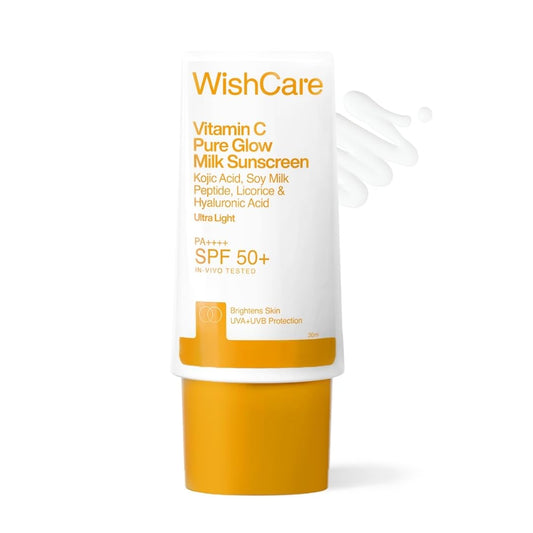 WishCare Vitamin C Pure Glow Milk Sunscreen with SPF 50 PA++++ In-Vivo Tested | Glowing Skin with Broad Spectrum Protection | Ultra Lightweight, Oil Free & No White Cast | For All Skin Types | 30ml