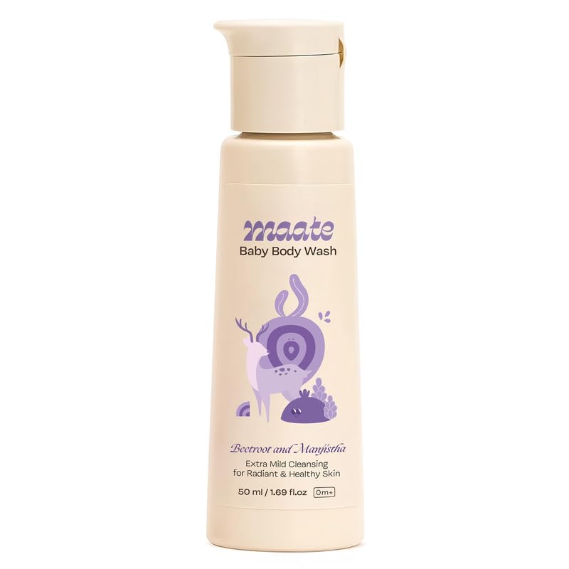 Maate Baby Body Wash | With Ayurvedic Herbs Beetroot, Manjistha & Neem extracts | Body Wash for Dry & Sensitive Skin | Natural & Vegan | Tear-free & pH Balanced | Soap Free (50ml (Pack of 1))