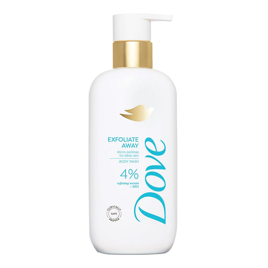 DOVE Exfoliate Away Serum Body Wash, 300 ml, for Refined and Silky Skin, with 4% Refining Serum + AHA, Dermatologist Co-Created, Paraben & SLS Free