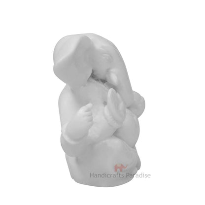 Paradise Handcrafted White Marble Lord Ganesha Idol, Natural Marble Ganesh Murti for Home Temple, Pooja Mandir, Office Desk, Home Décor & Auspicious Gift 2.75 Inch Height