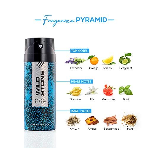 Wild Stone deodorant spray with fragrance pyramid diagram on a white background