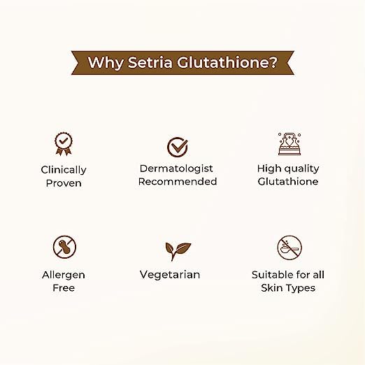 Setria Glutathione product features on a white background