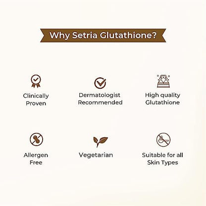 Setria Glutathione product features on a white background
