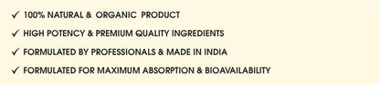 Text listing features of a natural and organic product on a beige background
