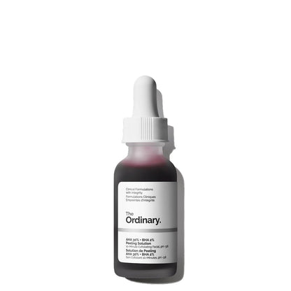 Bottle of 'The Ordinary' serum with dropper on a white background