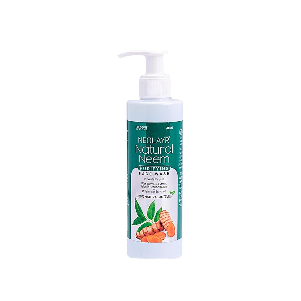 NEOLAYR Natural Neem Purifying Face Wash | With Neem & Turmeric Extracts | Prevents Pimples | Helps in Reducing Scars | Ideal for Acne Prone & Sensitive Skin - Added Moisturiser,200 ml