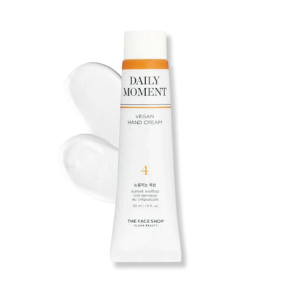 Tube of Daily Moment Vegan Hand Cream from The Face Shop on a white background