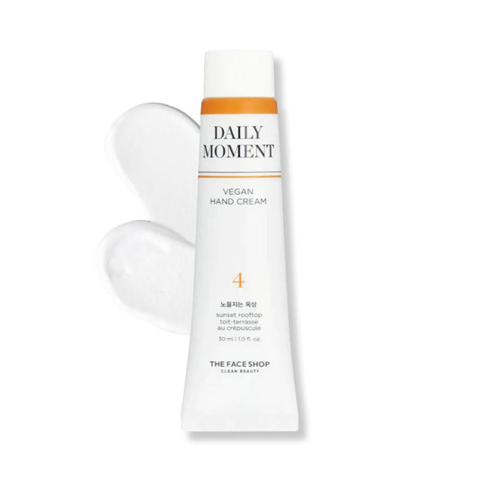 Tube of Daily Moment Vegan Hand Cream from The Face Shop on a white background