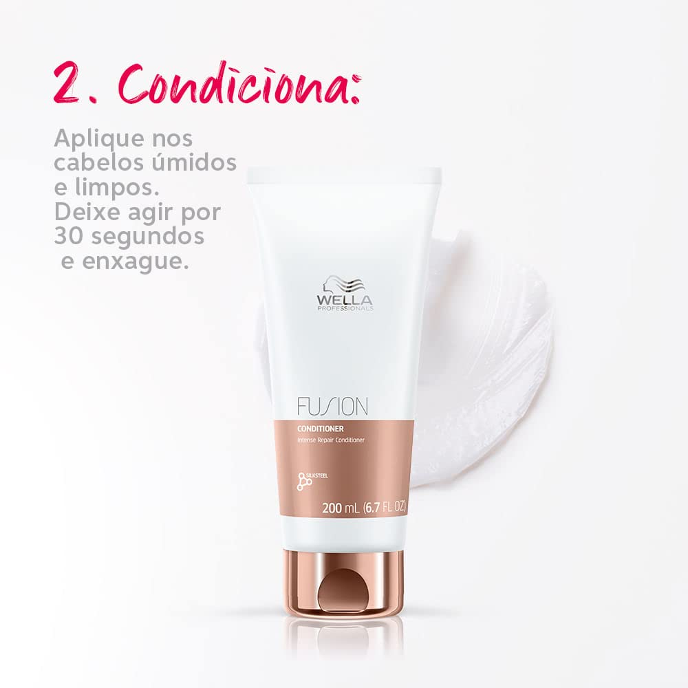 Wella Fusion conditioner bottle with text on a white background