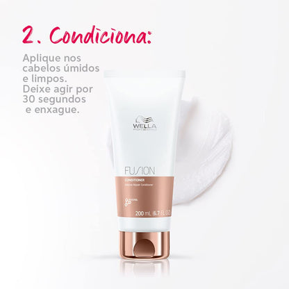 Wella Fusion conditioner bottle with text on a white background