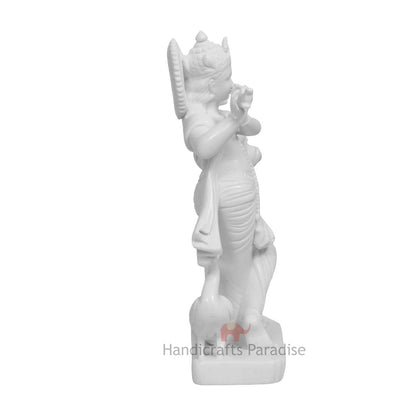 Handicrafts Paradise White Marble Radha Krishna MurtiHandcrafted Statue Showcasing Krishna with Flute God Idol for Home Temple Decor & Devotional Gift - 7 Inch