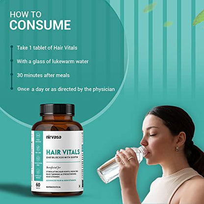Nirvasa Hair Vitals DHT Blocker with Biotin (650mg) – 60 Tablets | Supports Hair Growth, Strength & Thickness | Reduces Hair Fall & Breakage | With Beta-Sitosterol | For Men & Women