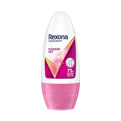 Rexona Powder Dry Underarm Roll On Deodorant For Women, Antiperspirant, Removes Odour, Keeps Skin Fresh & Clean, Alcohol Free, Skin Friendly, 50 ml