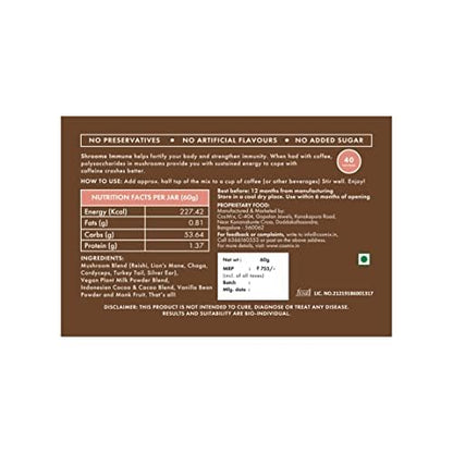 Cosmix Shroom Immune Coffee Booster | Immunity Boosting, Prevent Caffeine Crash | Superfood Blend with Reshi, Chaga & Sliver Ear | No Added Sugar | Vegan | 60g - 40 servings (Real Indonesian Cacao)