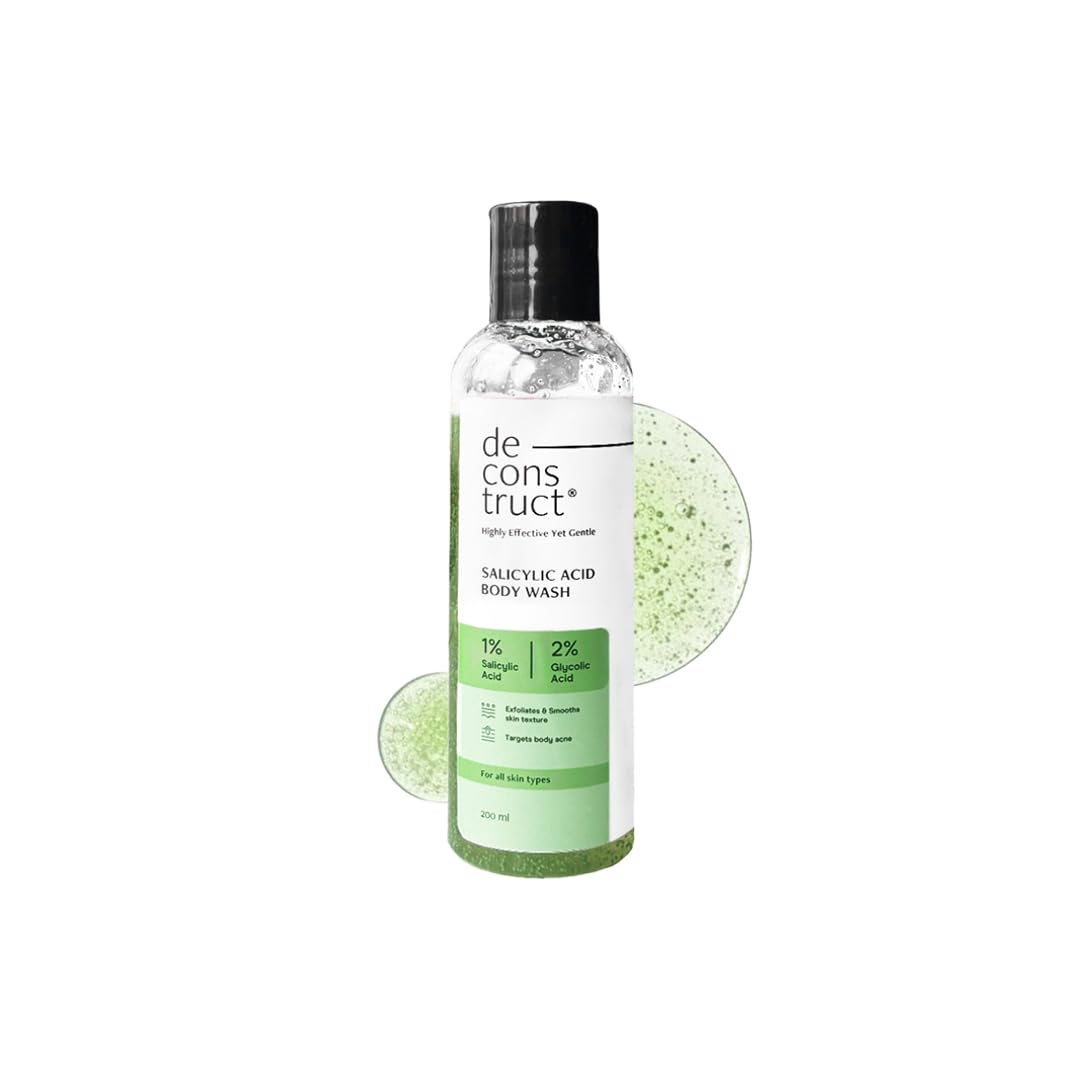 Bottle of de construct Salicylic Acid Body Wash on a white background