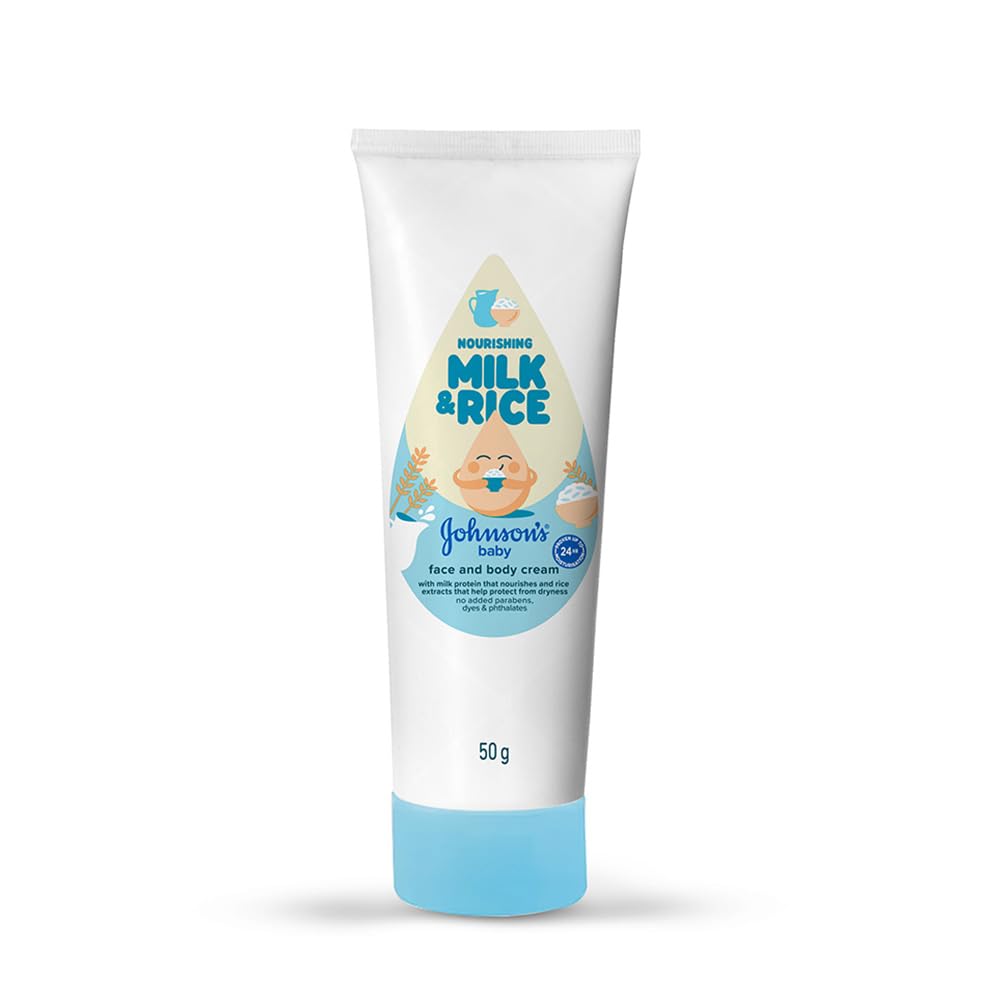 Johnson's Baby Milk & Rice Cream 50g | Face & Body Moisturizer | With Milk Protein, Rice Extracts & Multivitamins | Nourishes Dry & Sensitive Skin | Hypoallergenic | No Parabens or Sulphates