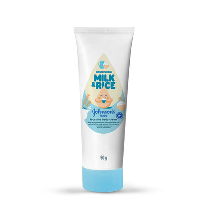 Johnson's Baby Milk & Rice Cream 50g | Face & Body Moisturizer | With Milk Protein, Rice Extracts & Multivitamins | Nourishes Dry & Sensitive Skin | Hypoallergenic | No Parabens or Sulphates