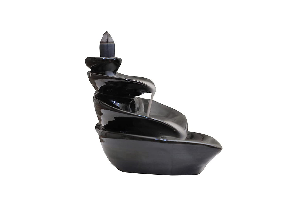 Ceramic Smoke Backflow with 10 Free Cones Incense Holder | Spiritual Showpiece for Temple, Pooja, Meditation, Yoga, Relaxation, Aromatherapy | Home & Office Décor (Black)