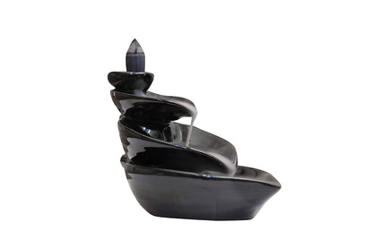 Ceramic Smoke Backflow with 10 Free Cones Incense Holder | Spiritual Showpiece for Temple, Pooja, Meditation, Yoga, Relaxation, Aromatherapy | Home & Office Décor (Black)
