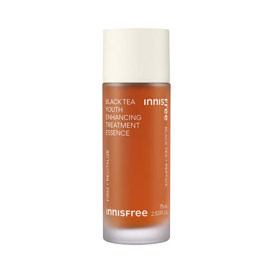 Innisfree Black Tea Youth Enhancing Treatment Essence bottle on a white background