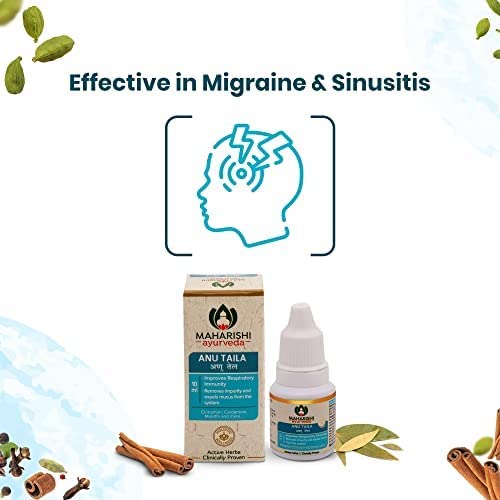 Zephivo Maharishi Ayurveda Anu Taila - Nasal Congestion Relief Oil | Migraine & Sinusitis Treatment | Improve Sensory Perception | Herbal Formula | 10ml
