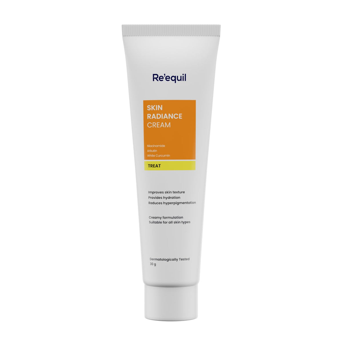 Tube of Reequil Skin Radiance Cream on a white background