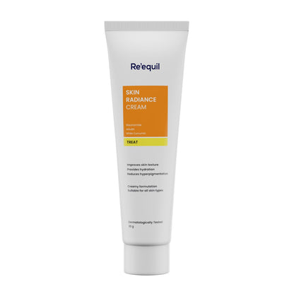 Tube of Reequil Skin Radiance Cream on a white background
