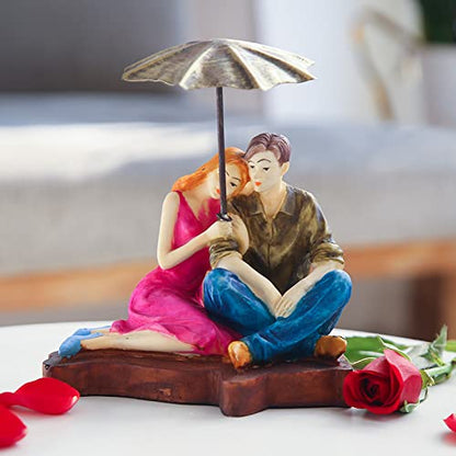 Decorative Mushy Umbrella Polyresin Couple Showpiece Figurine Valentine's Gift for Girlfriend, Boyfriend, Husband/Wife, Multi Colour, Pack of 1