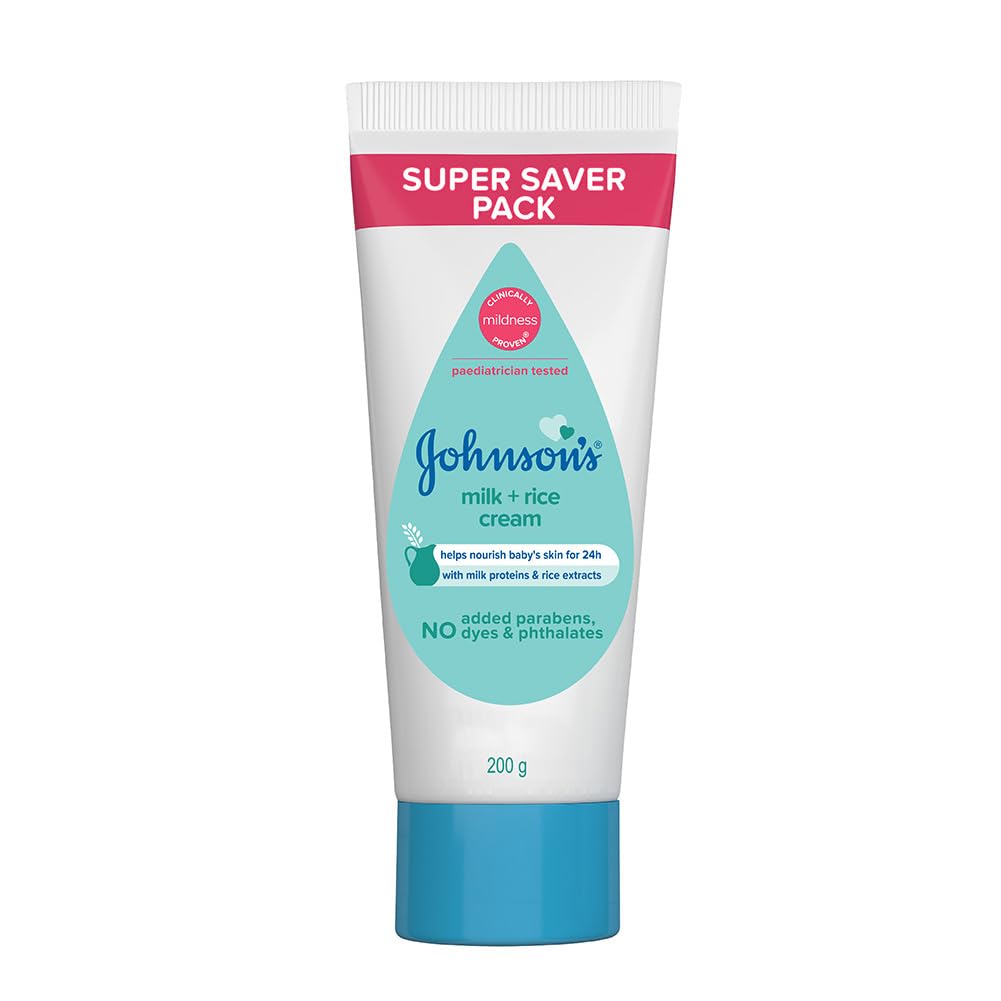 Johnson's milk + rice cream tube on a white background