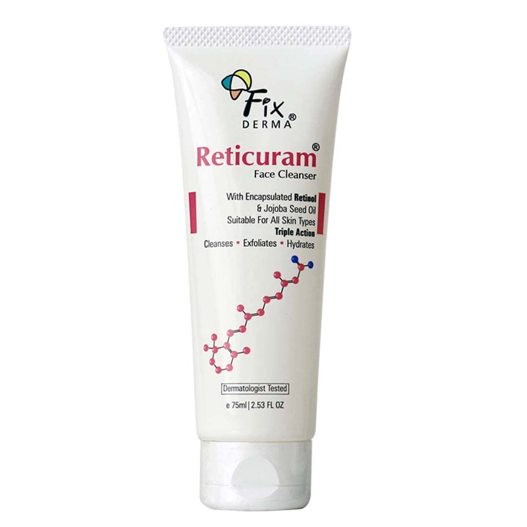 Fixderma 0.05% Retinol Reticuram Face Cleanser for All Skin Types, Anti Ageing, Retinol Face Cleanser, Regulates Sebum Production, Deep Pore Cleansing, Soap Free face wash with jojoba oil - 75ml