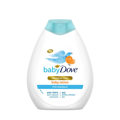 Baby Dove sensitive care baby lotion bottle on a white background