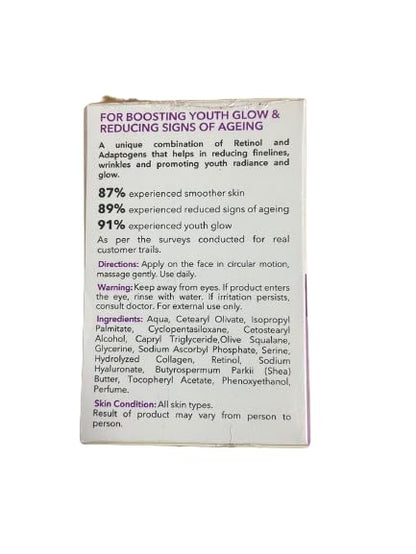 O3+ Derma Cult Retinol Cream Night Moisturizer for Wrinkles Radiance with Adaptogen, 25g