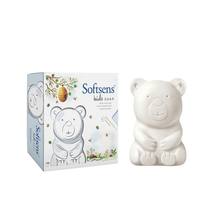 Softsens Kids Soap Teddy 75g | Gentle Nourishing Care with Shea Butter & Natural Milk Cream, Dermatologist Tested Baby Soap, Moisturizing Animal Shape Bar Soap For Toddlers & Kids 2-10 Years