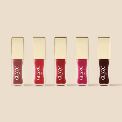 GLAZE BEAUTY Lip Oil Combo Pack of 5 - Honey Truffle, Pink Sorbet, Berrywood, Hibiscus Jam & 60% Dark | Peppermint | Hydrating | Non-Sticky | Glossy Finish | Lip Care