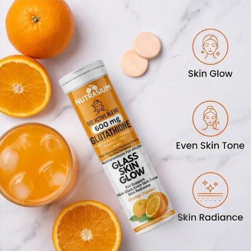 Nutrasium | 600 mg L-Glutathione tablets for Radiant Skin & Even Skin Tone | Glutathione Tablets For Skin Glow & Antipigmentation | 15 Effervescent Tablets, Orange Flavour