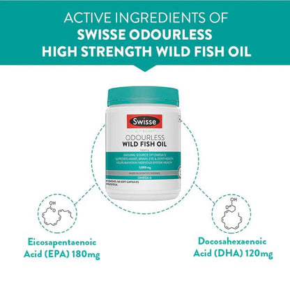 Swisse Fish Oil with 1000mg Omega 3 - One Capsule Per Serving, 1000mg Omega-3 Fish Oil In Single Capsule, Manufactured In Australia - 200 Days Pack