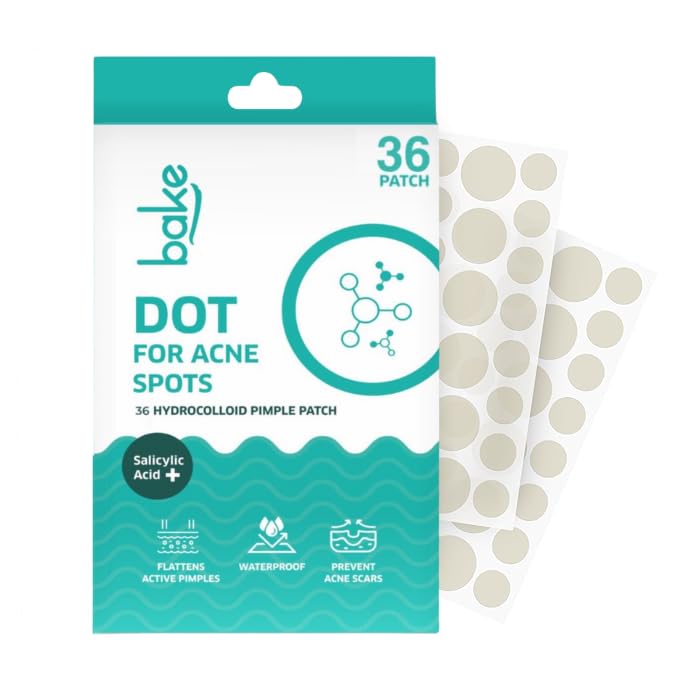BAKE 2% Salicylic Acid Hydrocolloid Pimple Patches (36 Dots) | Absorbs Oil, Prevents Acne | Waterproof Patches | For Acne, Acne Marks, Acne Prone Skin - 36 Dots