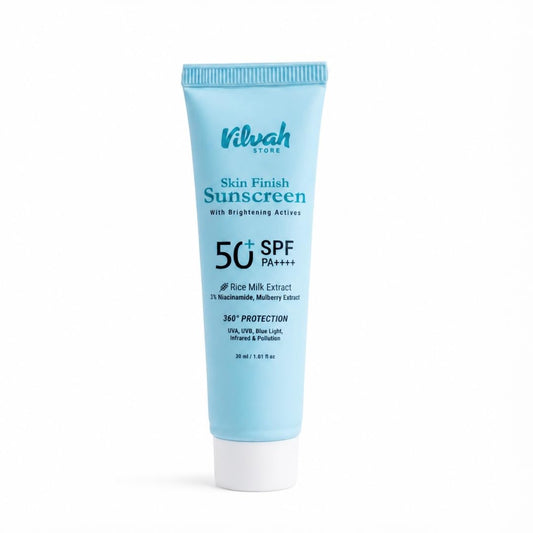 Vilvah Skin Finish Sunscreen SPF 50 PA++++ | No White Cast, Water-Resistant Sunscreen | Hydrating, Lightweight, Non-Greasy | UVA & UVB Protection with Natural UV Filters & Rice Milk | Unisex, For All Skin Types | 30g
