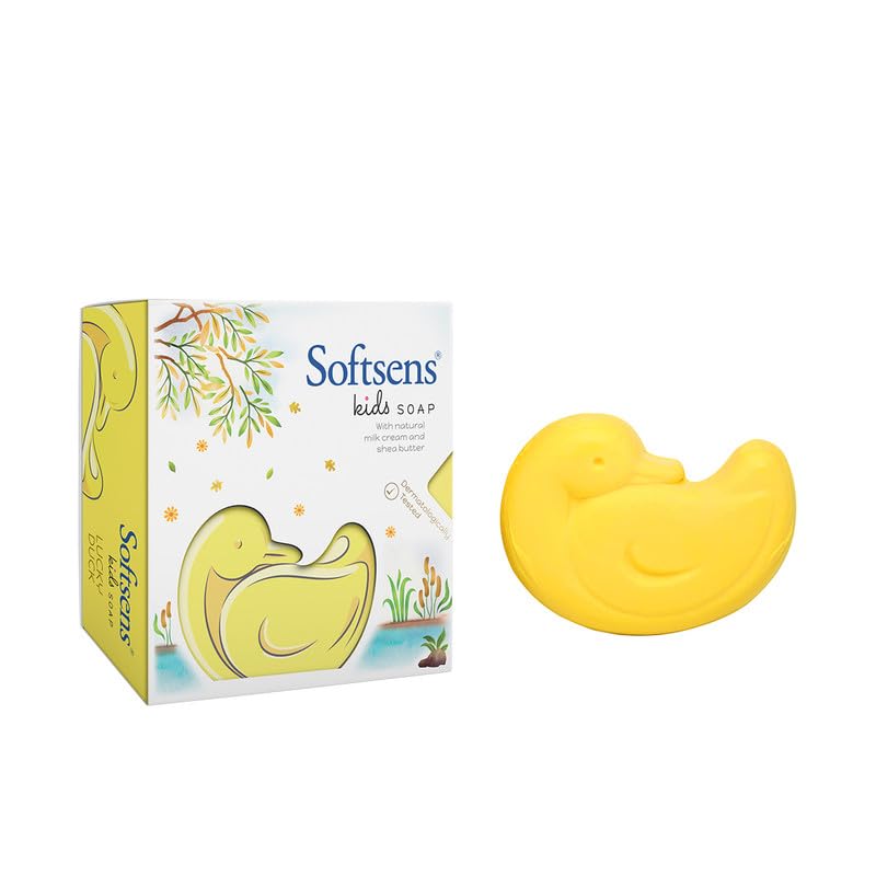 Softsens Kids Soap Lucky Duck 75g | Gentle Nourishing Care with Shea Butter & Natural Milk Cream, Dermatologist Tested Baby Soap, Moisturizing Animal Shape Bar Soap For Toddlers & Kids 2-10 Years