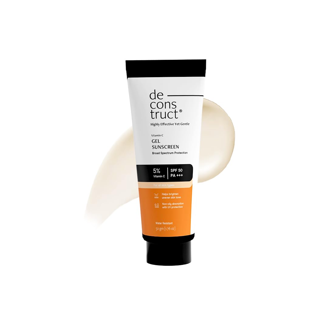 Tube of de construct gel sunscreen on a white background
