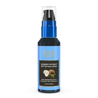 Blue Nectar Coconut Sunscreen SPF 50 Lotion for Normal Skin | No White Cast, Plant Based Sunscreen with Vitamin C for Skin Brightening (18 Herbs, 50ml)