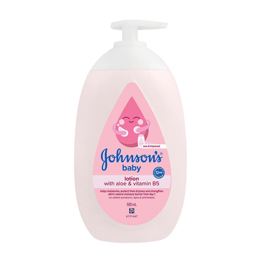 Johnson's Baby lotion bottle with pink label on a white background