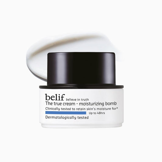 Skincare cream jar with black lid and white body on a white background