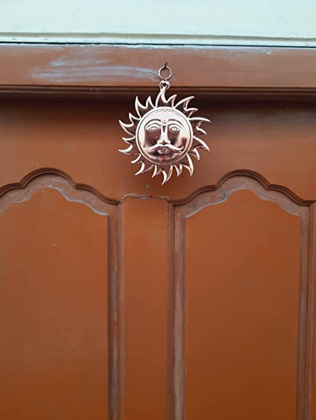 Siyaram Collections Home Vastu Sun Surya Face Copper God Sun Wall Hanging (6 inch, Bronze)