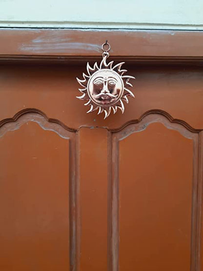 Siyaram Collections Home Vastu Sun Surya Face Copper God Sun Wall Hanging (6 inch, Bronze)