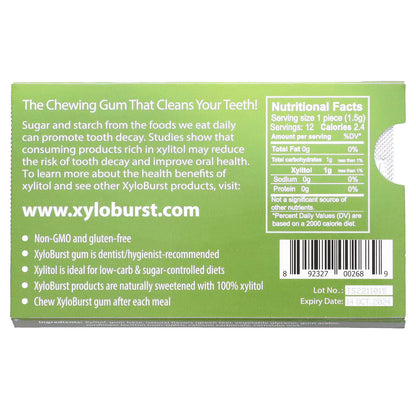 XyloBurst Gum | Xylitol Chewing Gum | Sugar Free, Gluten Free, Keto Friendly | Aspartame Free Gum For Oral Health | Green Tea , 12 Pieces (Pack of 1)