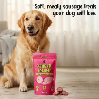 PETS EMPIRE Tender Salami Dog Treats, 100g | Soft & Juicy Chicken Dog Snacks | High Protein Chewy Treats for Dogs | Healthy Training Rewards for Puppies & Adult Dogs