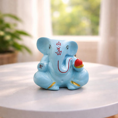 Resin Lord Ganesha Idol Car Dashboard 5x5cm (Sky Blue)