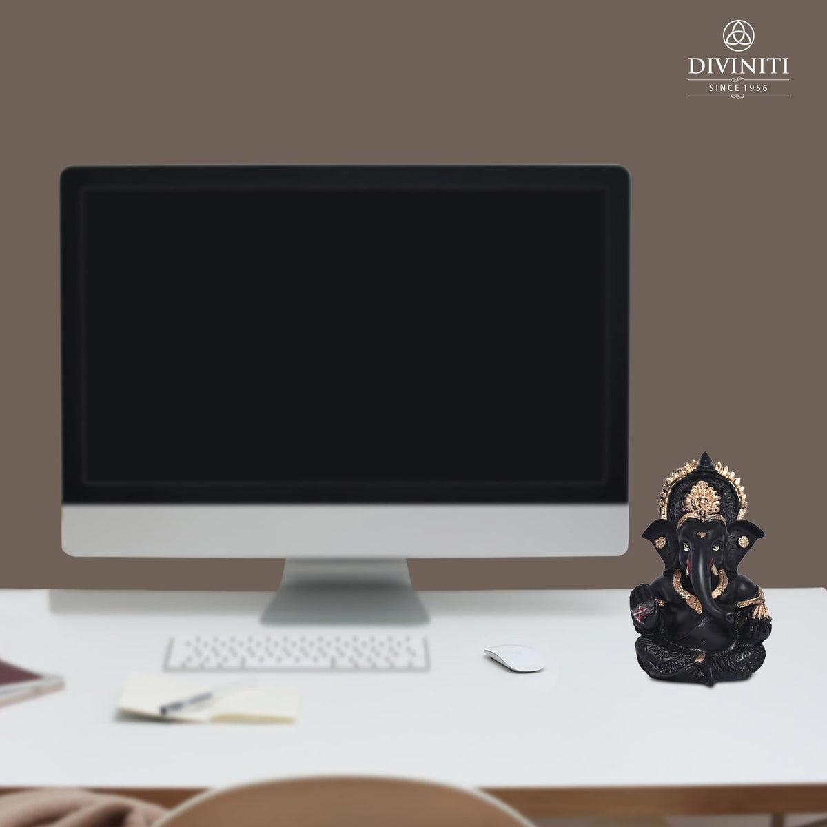 Gold Plated Ganesh Idol for Office Desk Puja Room God Ganesha Idol for Home Decor Ganpati for Gift Office Table Shelves Gifting Idols (8.89 x 5.08 cm) (Black), Religious